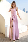 Blush Spaghetti Straps Long Formal Dress with Slit