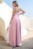 Blush Spaghetti Straps Long Formal Dress with Slit