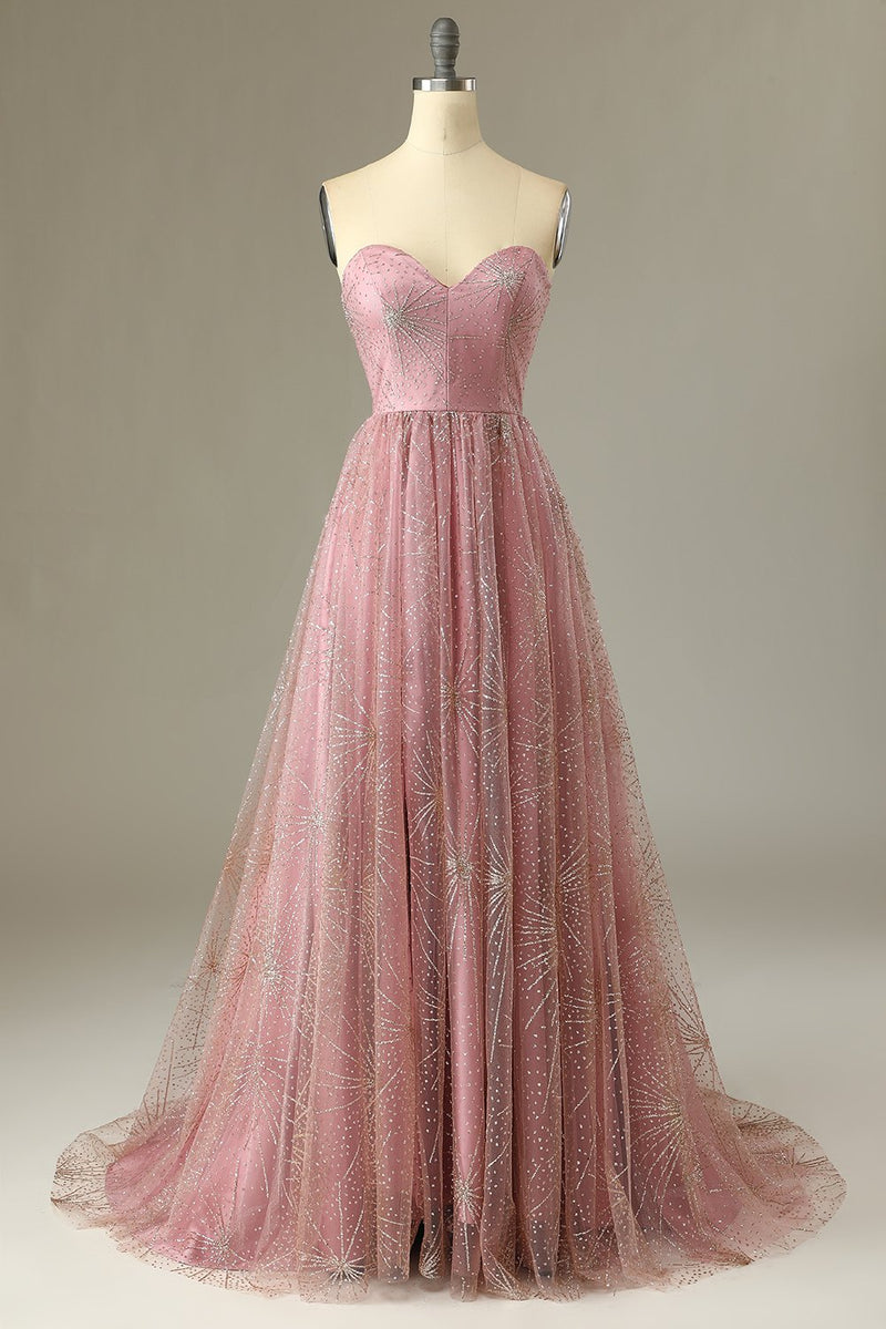 Load image into Gallery viewer, A Line Sweetheart Blush Formal Dress with Criss Cross Back