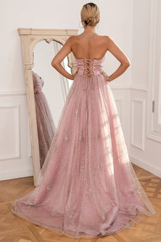 Glitter Blush Long Formal Dress with Slit