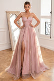 Glitter Blush Long Formal Dress with Slit