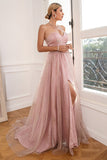 Glitter Blush Long Formal Dress with Slit