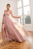 Glitter Blush Long Formal Dress with Slit