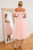 Pink Off Shoulder Hearts Formal Dress