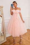 Pink Off Shoulder Hearts Formal Dress