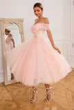 Pink Off Shoulder Hearts Formal Dress