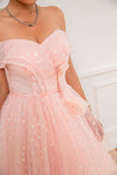 Pink Off Shoulder Hearts Formal Dress