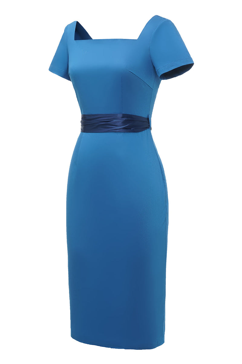 Load image into Gallery viewer, Blue 1960s Bodycon Dress wth Bowknot