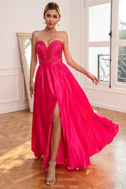 Fuchsia Strapless Formal Dress with Slit