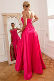 Fuchsia Strapless Formal Dress with Slit