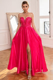 Fuchsia Strapless Formal Dress with Slit