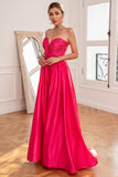 Fuchsia Strapless Formal Dress with Slit