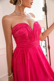 Fuchsia Strapless Formal Dress with Slit