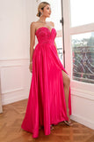 Fuchsia Strapless Formal Dress with Slit