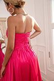 Fuchsia Strapless Formal Dress with Slit