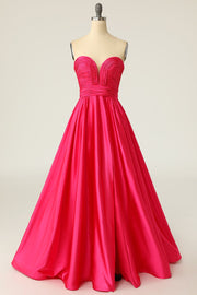 A Line Sweetheart Fuchsia Long Formal Dress with Ruched