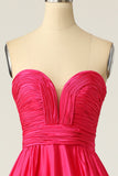 A Line Sweetheart Fuchsia Long Formal Dress with Ruched