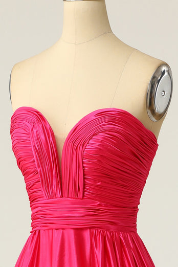A Line Sweetheart Fuchsia Long Formal Dress with Ruched