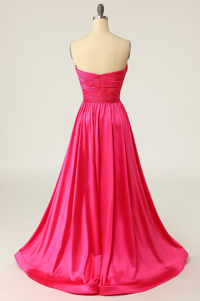 Load image into Gallery viewer, A Line Sweetheart Fuchsia Long Formal Dress with Ruched