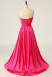 A Line Sweetheart Fuchsia Long Formal Dress with Ruched