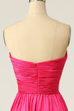 A Line Sweetheart Fuchsia Long Formal Dress with Ruched