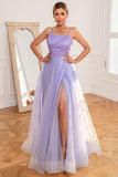 Light Purple Sequins Formal Dress with Slit