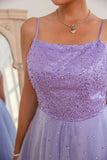 Light Purple Sequins Formal Dress with Slit