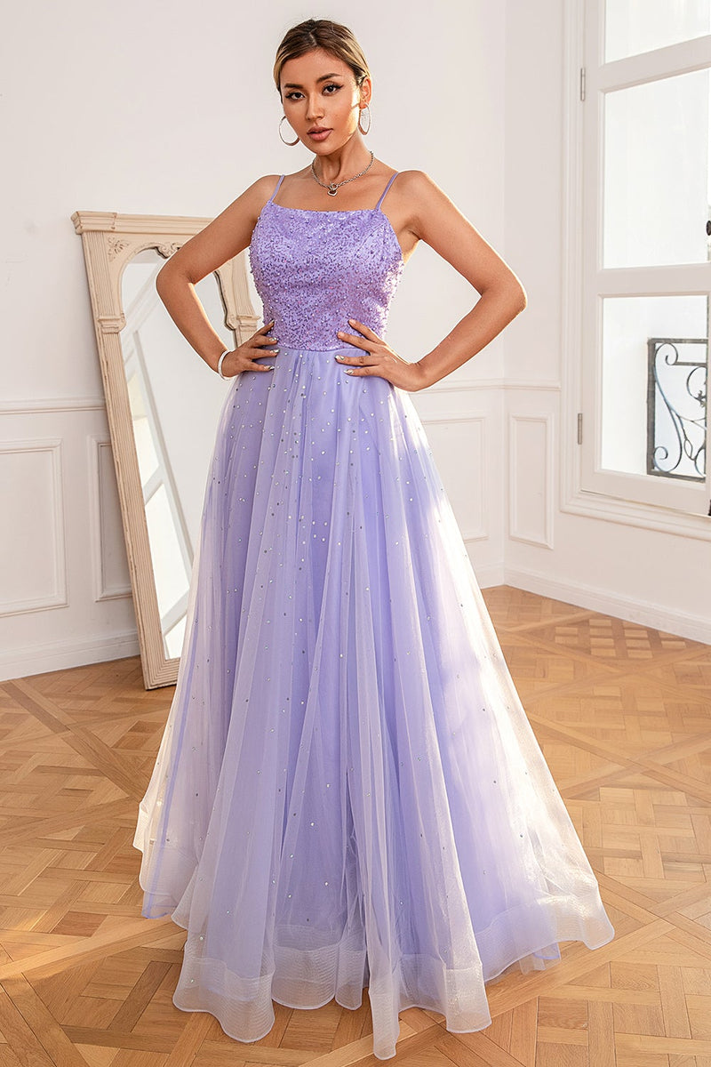 Load image into Gallery viewer, Light Purple Sequins Formal Dress with Slit