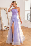 Light Purple Sequins Formal Dress with Slit