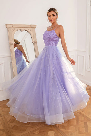 Light Purple Sequins Formal Dress with Slit