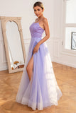 Light Purple Sequins Formal Dress with Slit