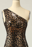 Mermaid One Shouler Dark Gold Sequins Formal Dress