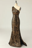 Mermaid One Shouler Dark Gold Sequins Formal Dress