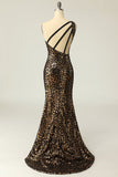 Mermaid One Shouler Dark Gold Sequins Formal Dress