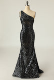 Mermaid One Shouler Dark Gold Sequins Formal Dress