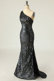 Mermaid One Shouler Dark Gold Sequins Formal Dress