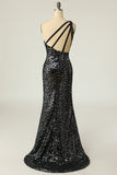 Mermaid One Shouler Dark Gold Sequins Formal Dress