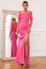 Load image into Gallery viewer, Sheath Sweetheart Fuchsia Long Formal Dress with Split Front