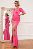 Sheath Sweetheart Fuchsia Long Formal Dress with Split Front