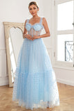 Sky Blue Polka Dots Tulle Formal Dress