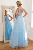 Sky Blue Polka Dots Tulle Formal Dress
