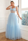 Sky Blue Polka Dots Tulle Formal Dress
