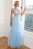 Sky Blue Polka Dots Tulle Formal Dress