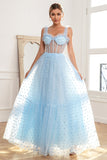 Sky Blue Polka Dots Tulle Formal Dress