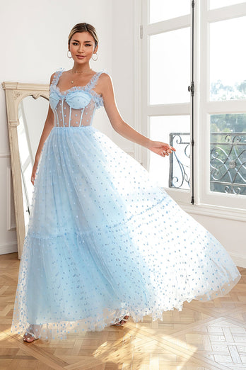 Sky Blue Polka Dots Tulle Formal Dress