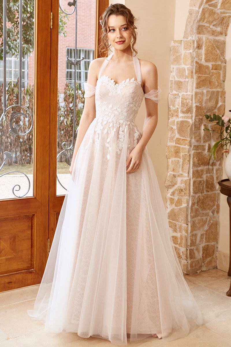 Load image into Gallery viewer, Appliques Tulle Halter Wedding Dress