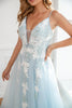 Load image into Gallery viewer, Light Blue Appliques Tulle Formal Dress