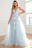 Light Blue Appliques Tulle Formal Dress