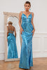 Load image into Gallery viewer, Mermaid Spaghetti Straps Silver Sequins Long Formal Dress Backless