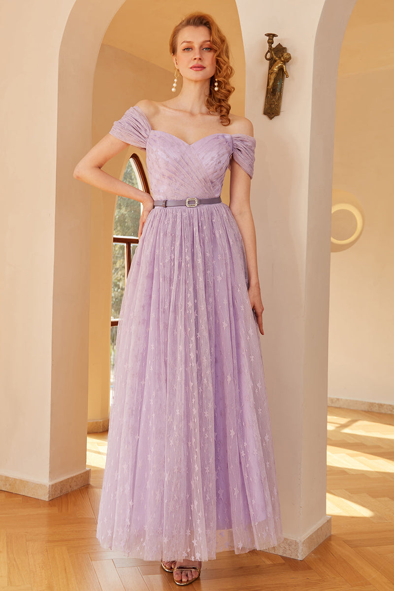 Load image into Gallery viewer, Purple A Line Formal Dress (Belt is Not Included)